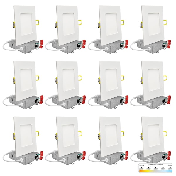 Nuwatt 6" Square Ceiling Light Ultra Thin LED Recessed Lighting 5CCT 2700K/3000K/3500K/4000K/5000K 6 PK NW-P-SQDL-6-15W-5CT-WH-12P - main
